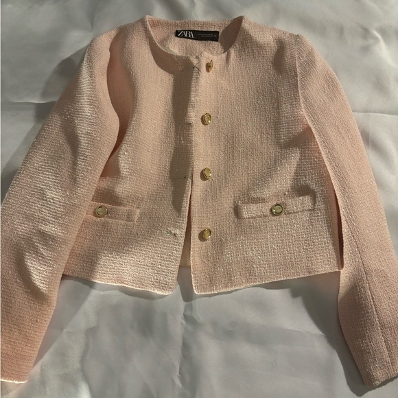 Zara Blush Tweed Jacket with Gold Accents - Picture 2 of 15
